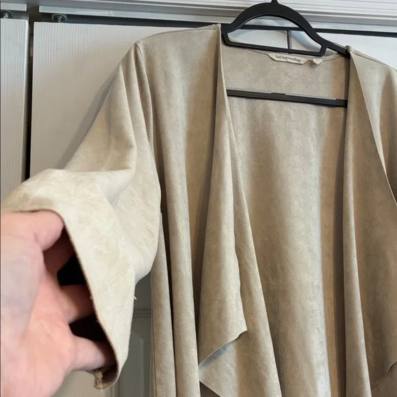 Soft Surroundings Beige Faux Suede Cardigan with Waterfall Front - Picture 5 of 11